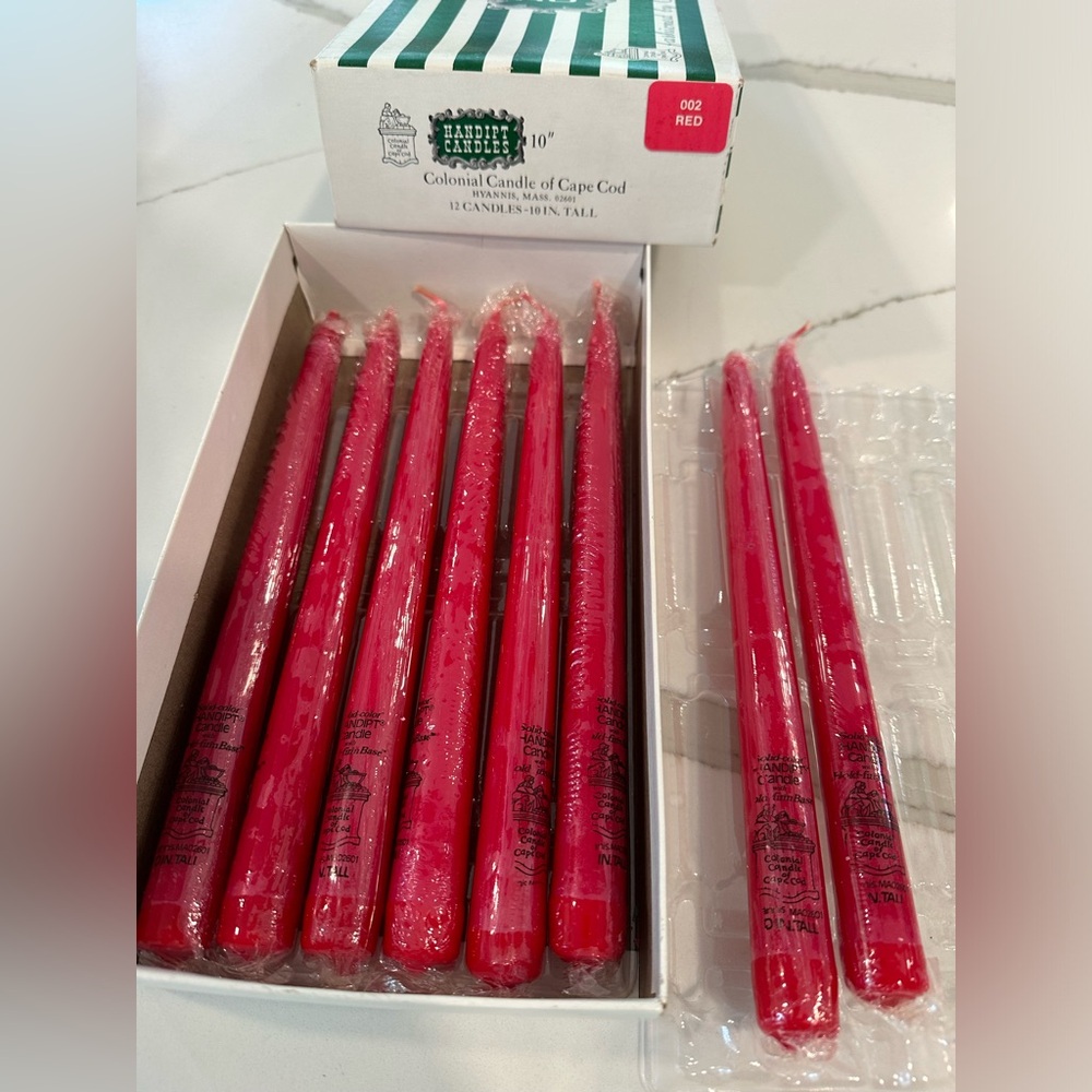 Colonial Candle Company of Cape Cod “Handipt” 10” Red Candles Set of 8